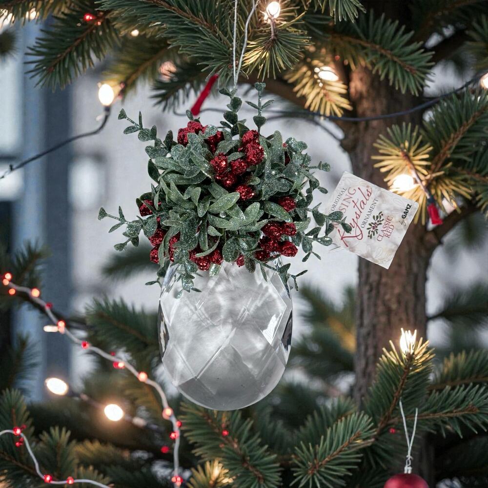 NWT Ganz Kissing Krystals 7" Acrylic Teardrop Crystal Mistletoe Holly Ornament